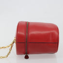 CELINE Chain Shoulder Bag Leather Red Gold Auth 114588-4