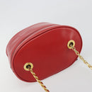 CELINE Chain Shoulder Bag Leather Red Gold Auth 114588-6