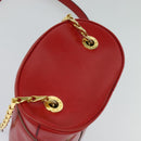CELINE Chain Shoulder Bag Leather Red Gold Auth 114588-6