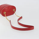 CELINE Chain Shoulder Bag Leather Red Gold Auth 114588-7