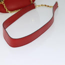 CELINE Chain Shoulder Bag Leather Red Gold Auth 114588-7