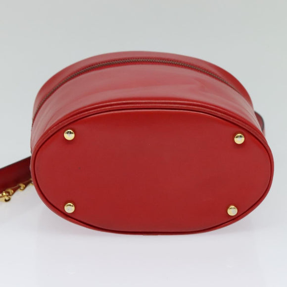 CELINE Chain Shoulder Bag Leather Red Gold Auth 114588
