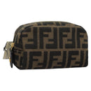 FENDI Zucca Canvas Pouch Brown Black Auth 114599V-1
