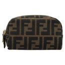 FENDI Zucca Canvas Pouch Brown Black Auth 114599V-13