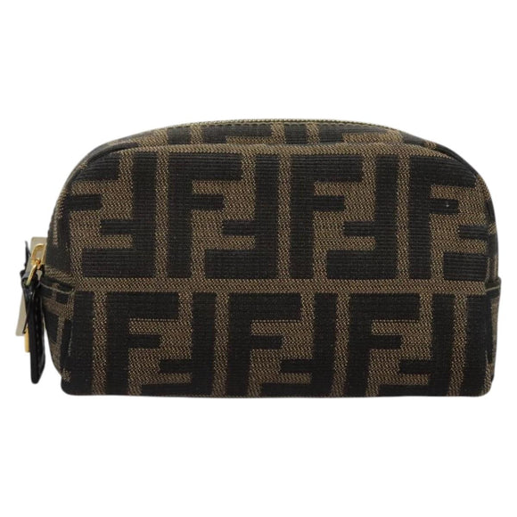 FENDI Zucca Canvas Pouch Brown Black Auth 114599V