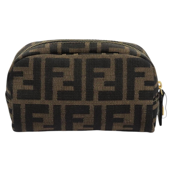 FENDI Zucca Canvas Pouch Brown Black Auth 114599V