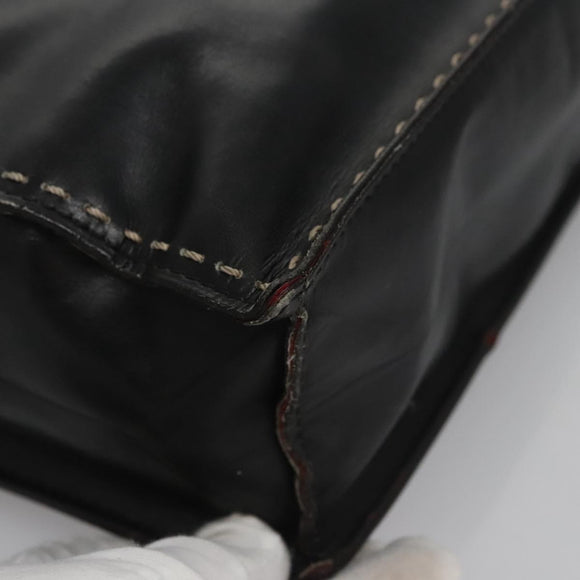 CELINE Hand Bag Leather Black Auth 114646