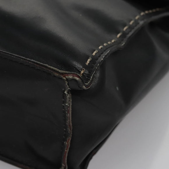 CELINE Hand Bag Leather Black Auth 114646