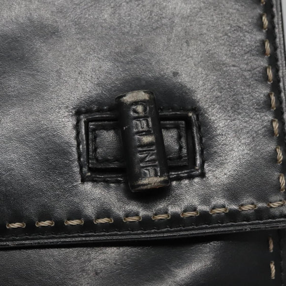 CELINE Hand Bag Leather Black Auth 114646