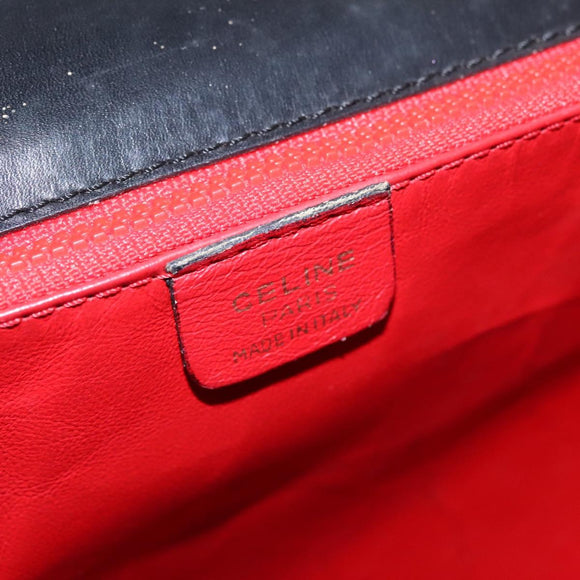 CELINE Hand Bag Leather Black Auth 114646