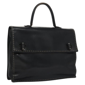 CELINE Hand Bag Leather Black Auth 114646