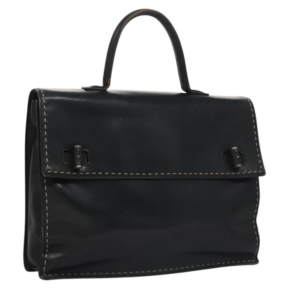 CELINE Hand Bag Leather Black Auth 114646