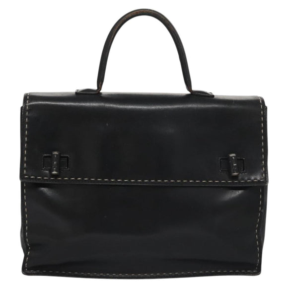 CELINE Hand Bag Leather Black Auth 114646