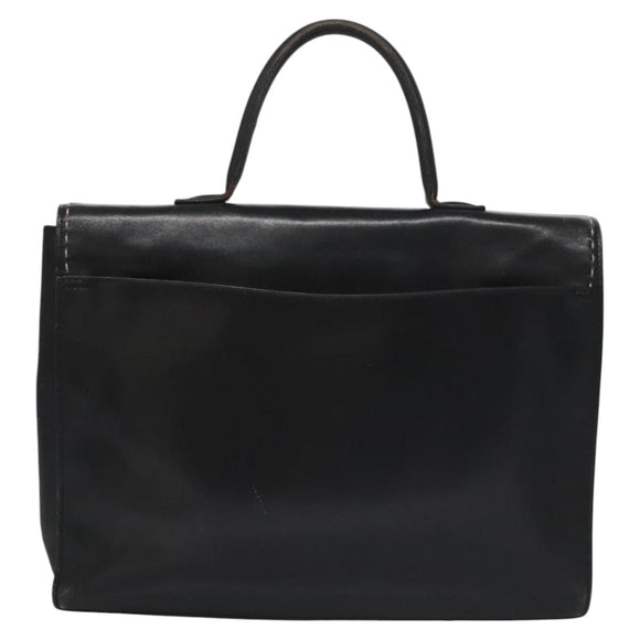 CELINE Hand Bag Leather Black Auth 114646