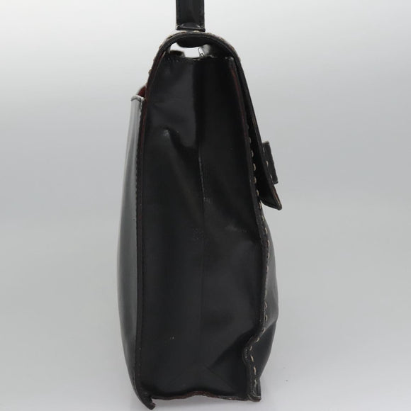 CELINE Hand Bag Leather Black Auth 114646