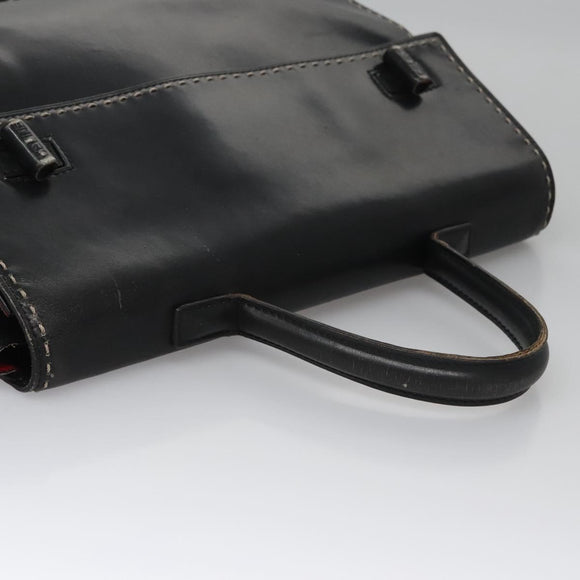 CELINE Hand Bag Leather Black Auth 114646