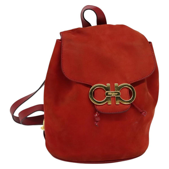 Salvatore Ferragamo Backpack Suede Red Auth 114655