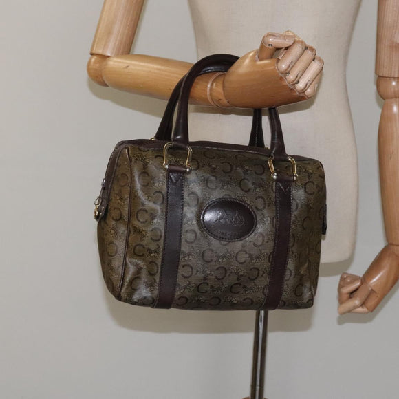 CELINE C Sulky Hand Bag PVC Dark Brown Gold Auth 114689