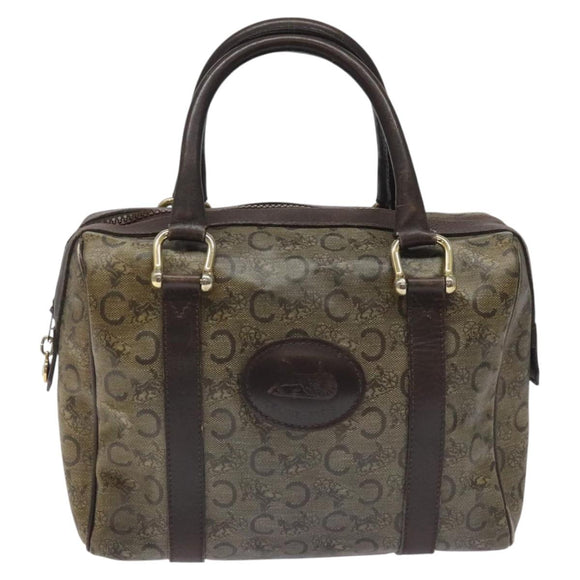 CELINE C Sulky Hand Bag PVC Dark Brown Gold Auth 114689