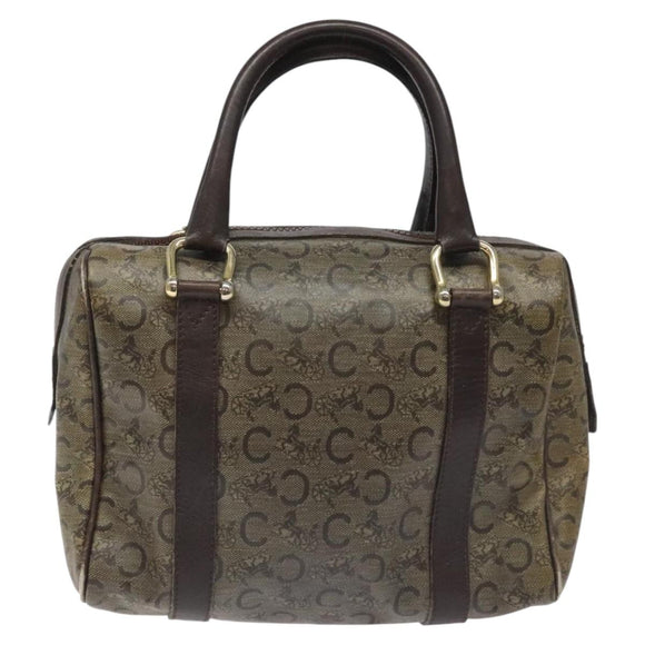 CELINE C Sulky Hand Bag PVC Dark Brown Gold Auth 114689