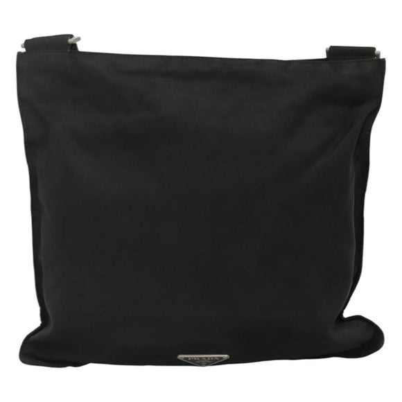 PRADA Shoulder Bag Nylon Black Silver Auth 114724