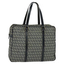 FENDI Zucchino Canvas Hand Bag Navy Silver Auth 114726-1