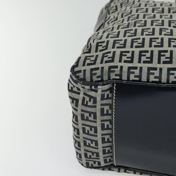 FENDI Zucchino Canvas Hand Bag Navy Silver Auth 114726