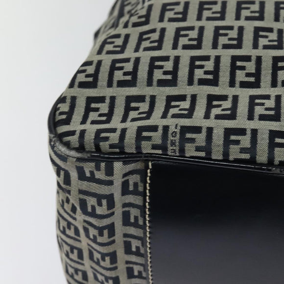 FENDI Zucchino Canvas Hand Bag Navy Silver Auth 114726