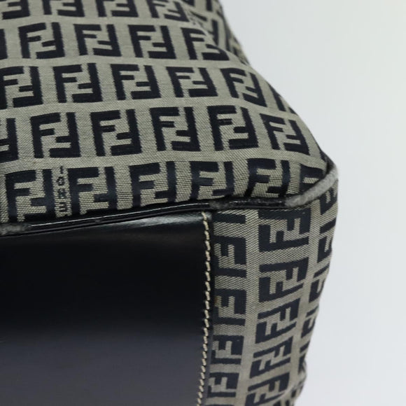 FENDI Zucchino Canvas Hand Bag Navy Silver Auth 114726