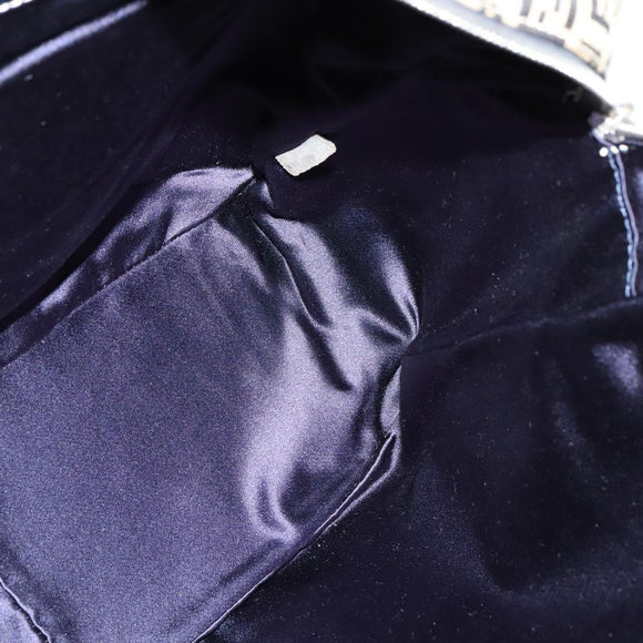 FENDI Zucchino Canvas Hand Bag Navy Silver Auth 114726