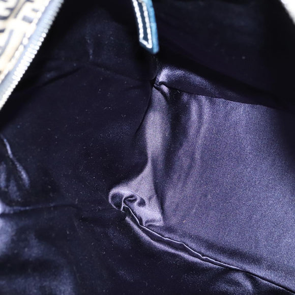 FENDI Zucchino Canvas Hand Bag Navy Silver Auth 114726