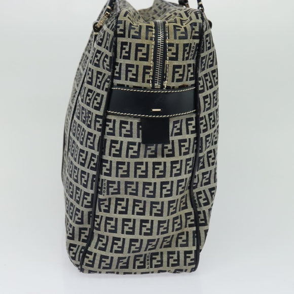 FENDI Zucchino Canvas Hand Bag Navy Silver Auth 114726
