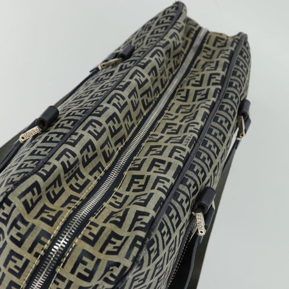 FENDI Zucchino Canvas Hand Bag Navy Silver Auth 114726