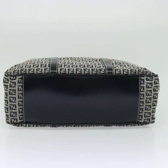FENDI Zucchino Canvas Hand Bag Navy Silver Auth 114726