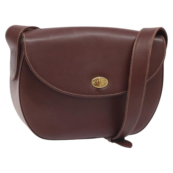 CARTIER Must Line Shoulder Bag Leather Bordeaux Gold Auth 114729