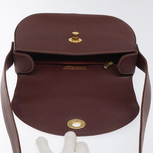 CARTIER Must Line Shoulder Bag Leather Bordeaux Gold Auth 114729