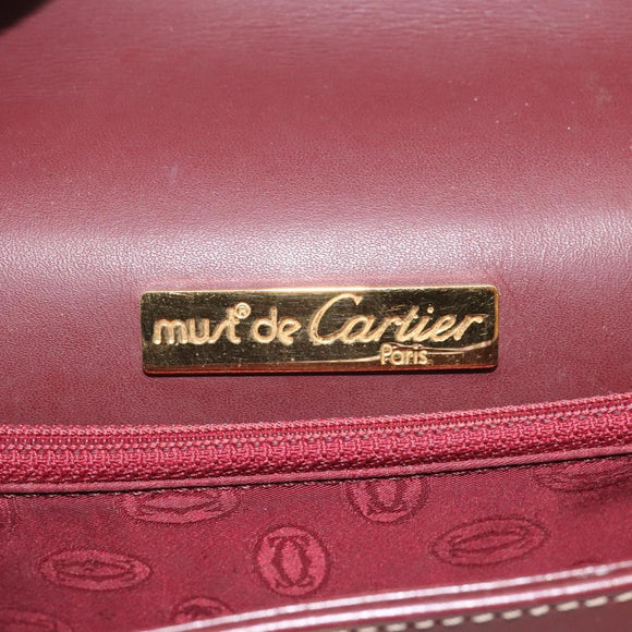 CARTIER Must Line Shoulder Bag Leather Bordeaux Gold Auth 114729