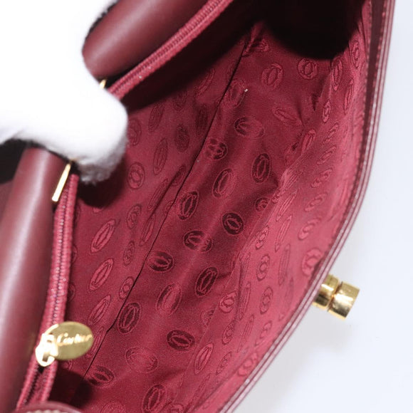 CARTIER Must Line Shoulder Bag Leather Bordeaux Gold Auth 114729