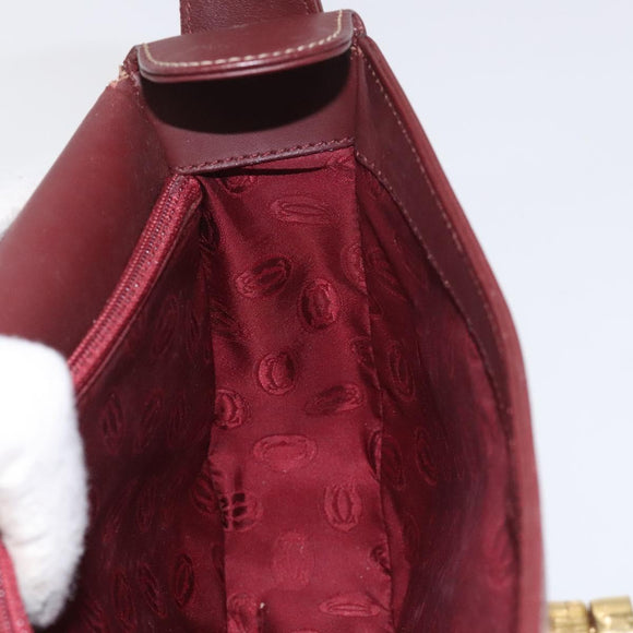 CARTIER Must Line Shoulder Bag Leather Bordeaux Gold Auth 114729