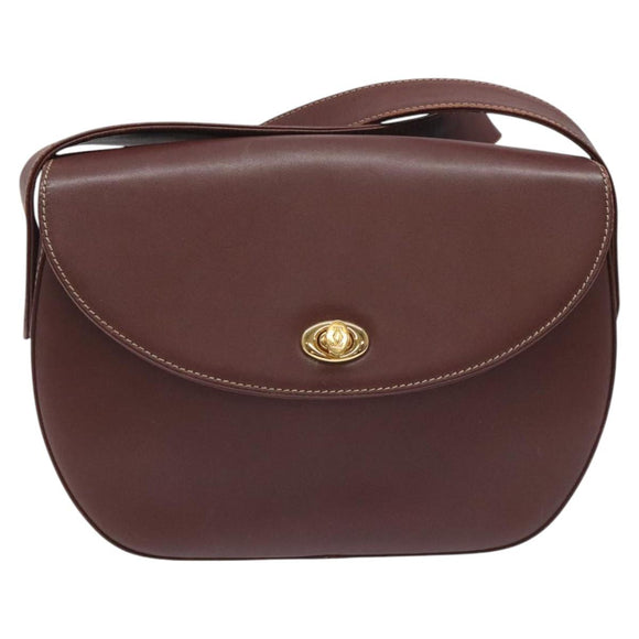 CARTIER Must Line Shoulder Bag Leather Bordeaux Gold Auth 114729