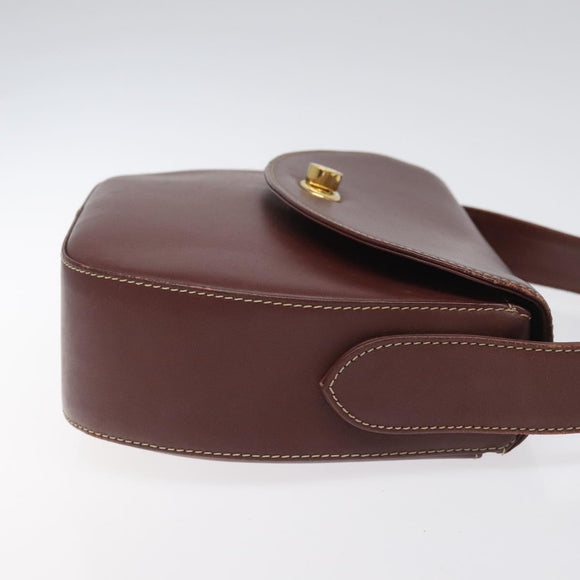 CARTIER Must Line Shoulder Bag Leather Bordeaux Gold Auth 114729