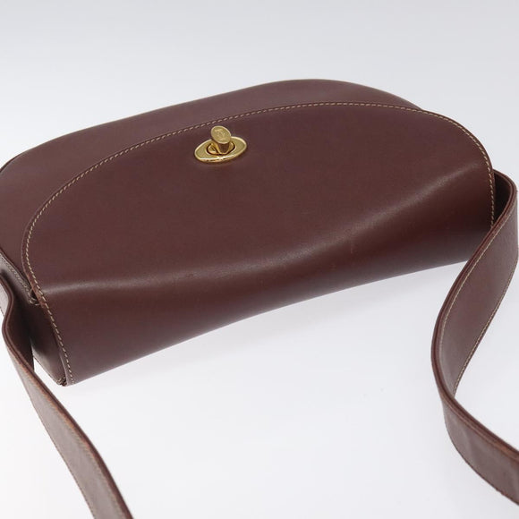 CARTIER Must Line Shoulder Bag Leather Bordeaux Gold Auth 114729
