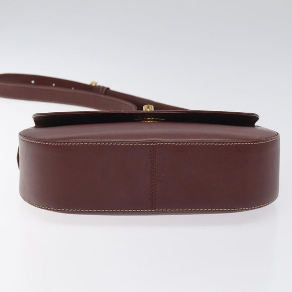 CARTIER Must Line Shoulder Bag Leather Bordeaux Gold Auth 114729