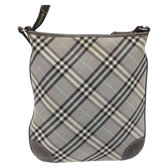 BURBERRY Nova Check Blue Label Shoulder Bag Nylon Gray Auth 114736