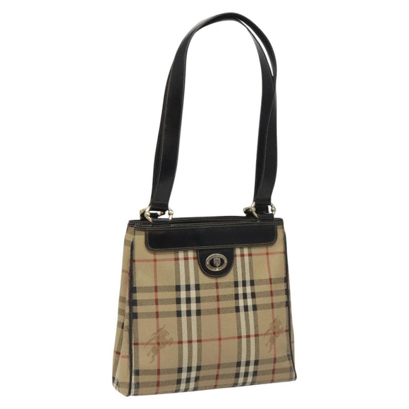 Burberrys Nova Check Tote Bag PVC Leather Beige Gold Auth 114747