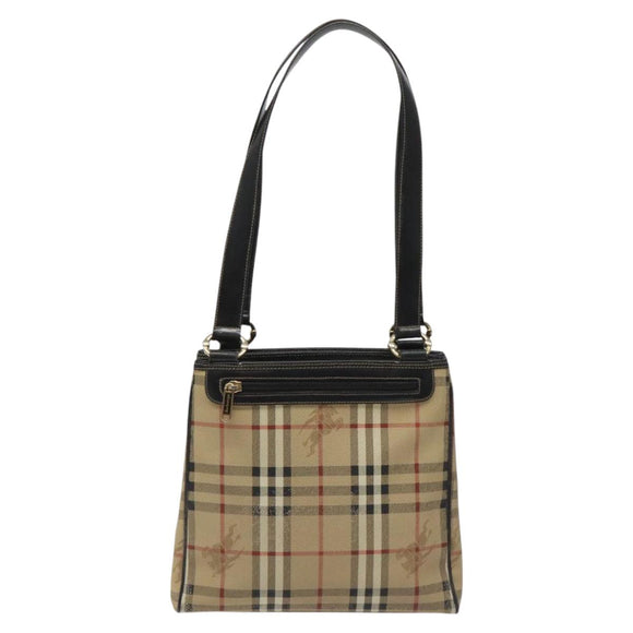 Burberrys Nova Check Tote Bag PVC Leather Beige Gold Auth 114747