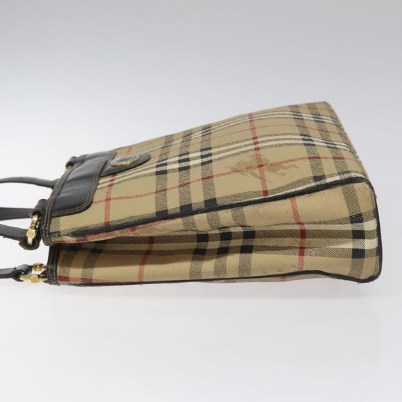 Burberrys Nova Check Tote Bag PVC Leather Beige Gold Auth 114747