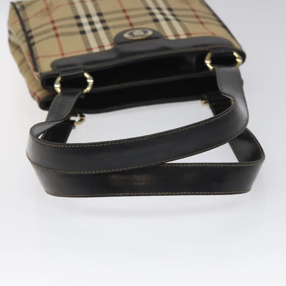 Burberrys Nova Check Tote Bag PVC Leather Beige Gold Auth 114747