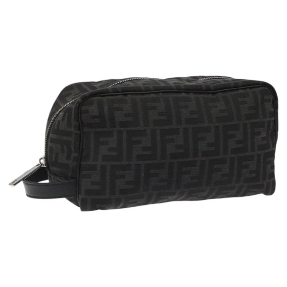 FENDI Zucca Canvas Clutch Bag Black Silver Auth 114748V