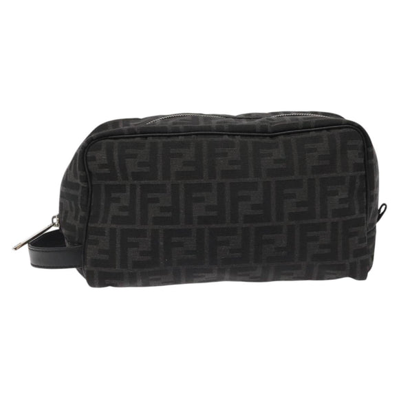 FENDI Zucca Canvas Clutch Bag Black Silver Auth 114748V